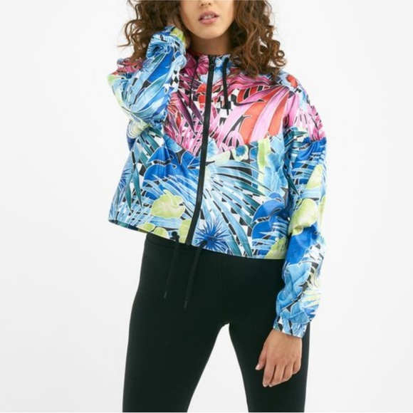 NWT Nike Womens Workout Windbreaker Crop Floral Jacket Hoodie Large - Picture 4 of 9